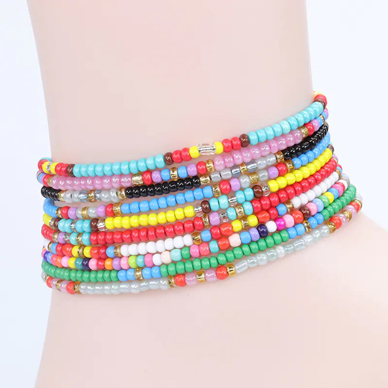 Colorful Beaded Woven Anklet for Summer Beach Wear