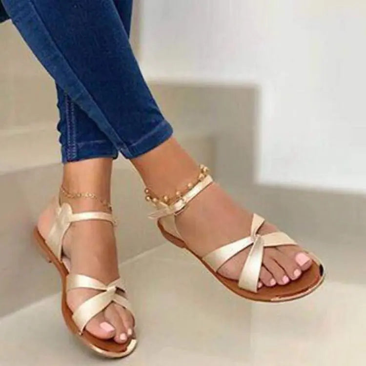 Cross Buckle Flat Sandals for Women - Casual Beach Wear