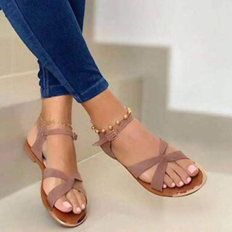 Cross Buckle Flat Sandals for Women - Casual Beach Wear