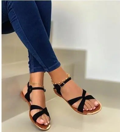 Cross Buckle Flat Sandals for Women - Casual Beach Wear